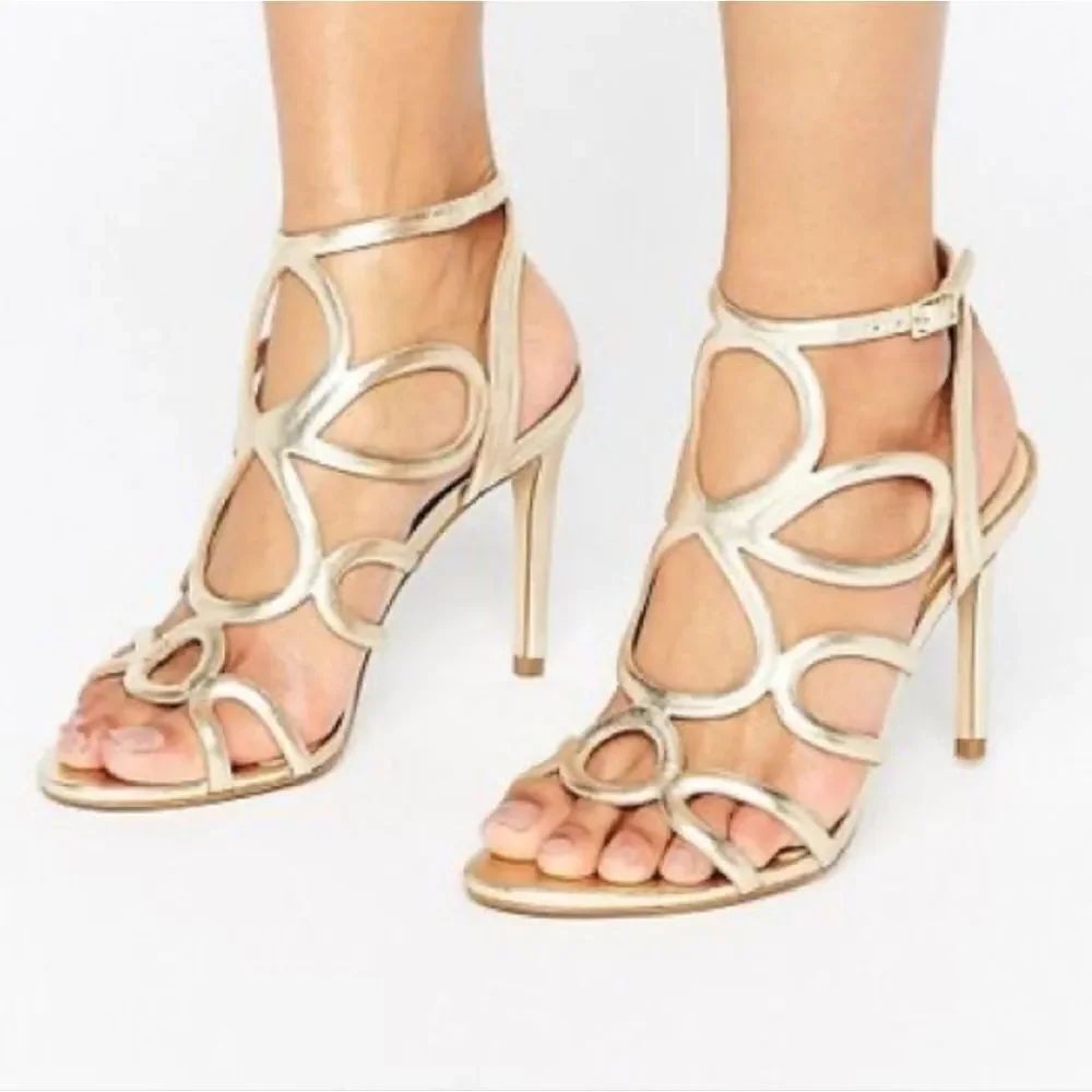 BRAND NEW CHRISTIAN SIRIANO GOLD HIGH HEEL STILETTOS PUM SANDAL